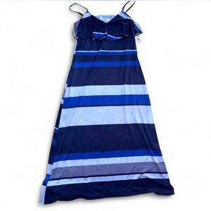 Allison Brittney Blue Striped Ruffle Neck Maxi Dress XL NWT